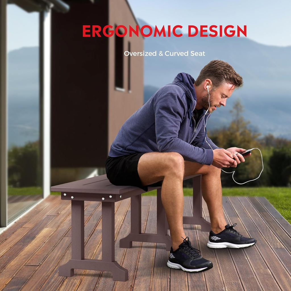 Outdoor Benches Weatherproof, Park Long Bench Poly Lumber Backless for Entryway Front Porch Garden Bench Seat for Patio, Dark Brown