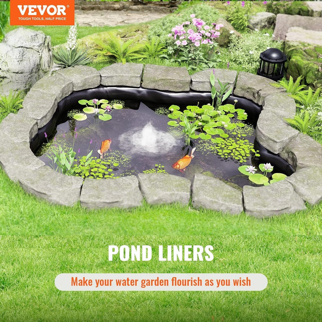 VEVOR 15 x 20 ft Pond Liner, 45 Mil Thickness, Pliable & Durable EPDM Material, Easy Cutting Underlayment for Fish or Koi,Waterfall, Fountains, Water Gardens, Black