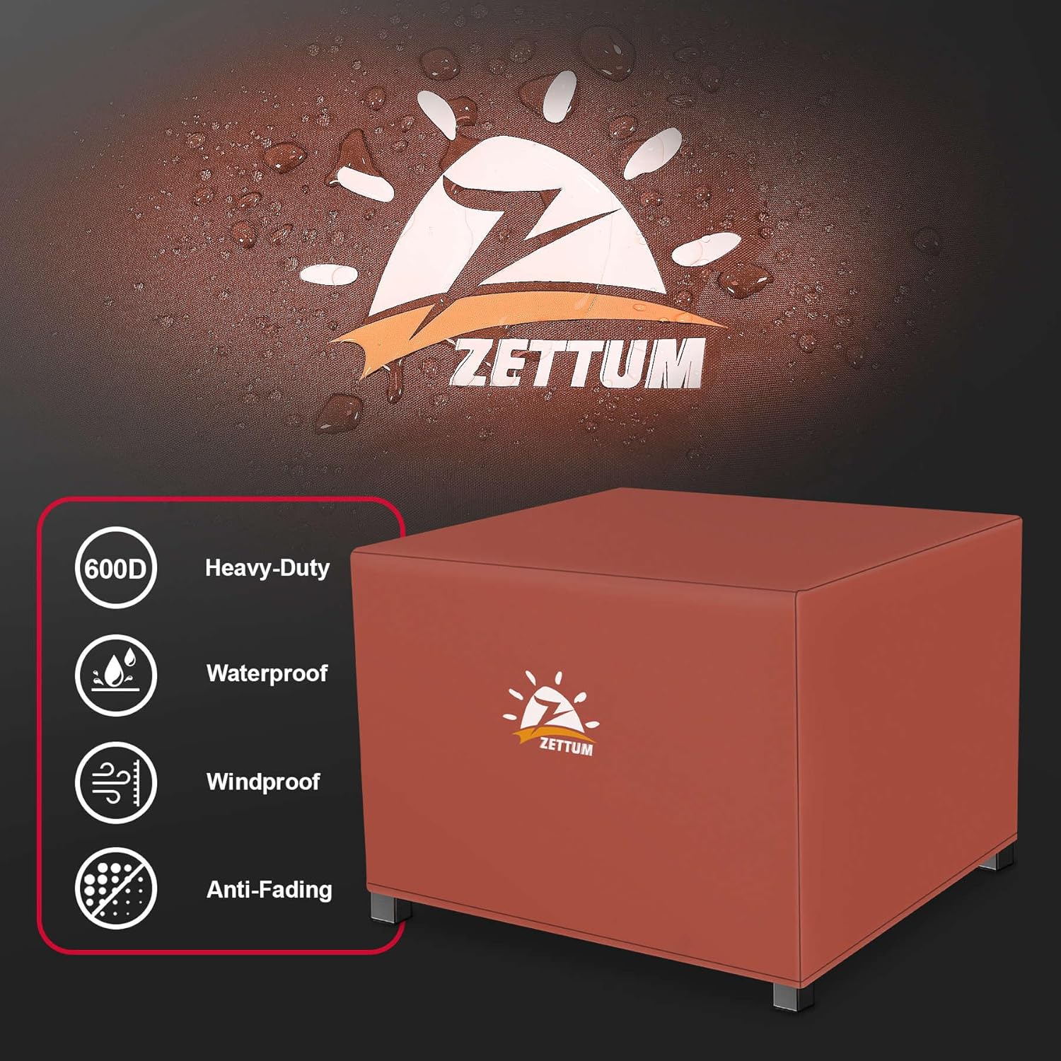 Fire Pit Cover Square 44 Inch - Outdoor Firepit Cover Heavy Duty & Waterproof, 600D Patio Fire Table Covers Gas Fire Pit Accessories Fade & Weather Resistant Brown - 44 x 44 x 24 Inch