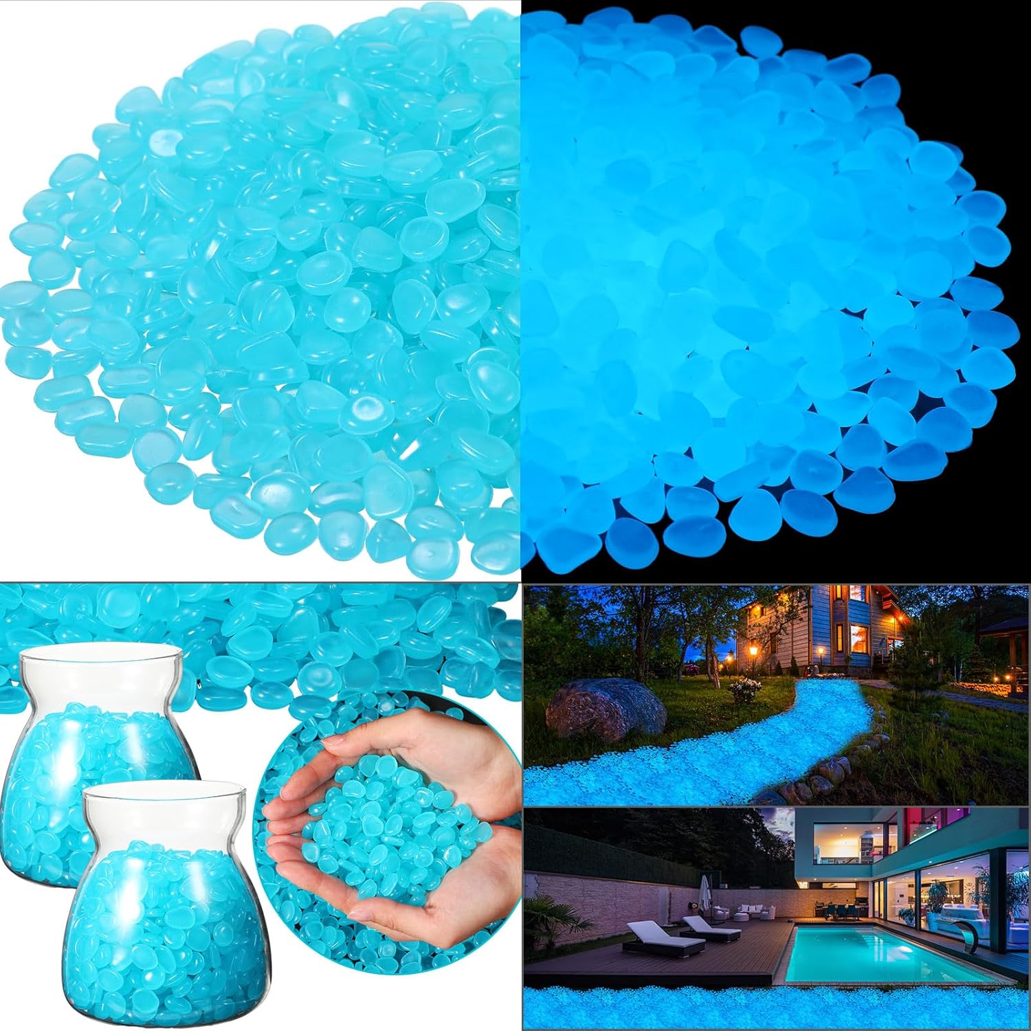 20000 Pcs Glow in The Dark Rocks Bulk Blue Garden Glow Rocks Outdoor Garden Glow in The Dark Pebble Glow in The Dark Stone for Walkway Backyard Landscaping Fish Tank Plant Decor