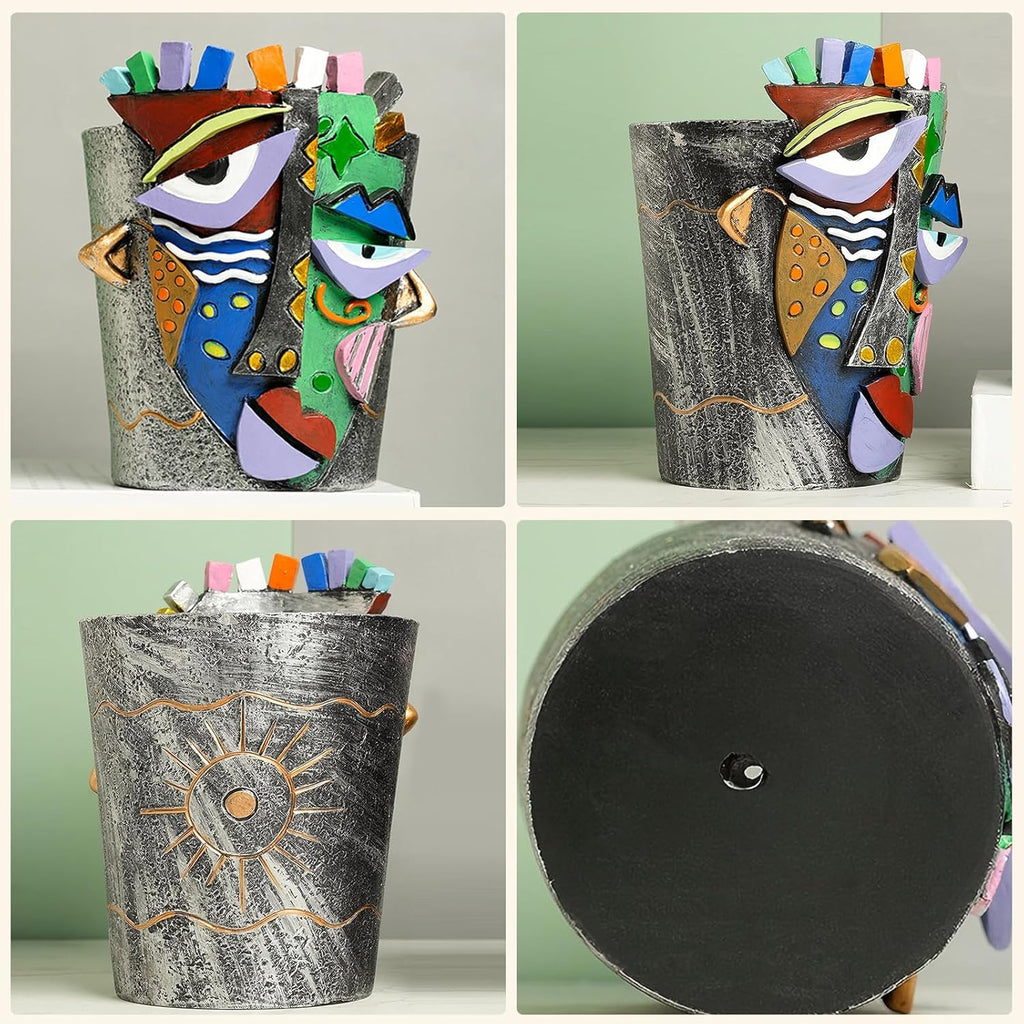 Picasso Abstract Face Planters Pots, Unique Abstract Flower Pot Head Planter Pot Ornaments Resin Brutalist Flowerpot with Drainage Hole for Indoor and Outdoor Plants Home Decor (Bronze)
