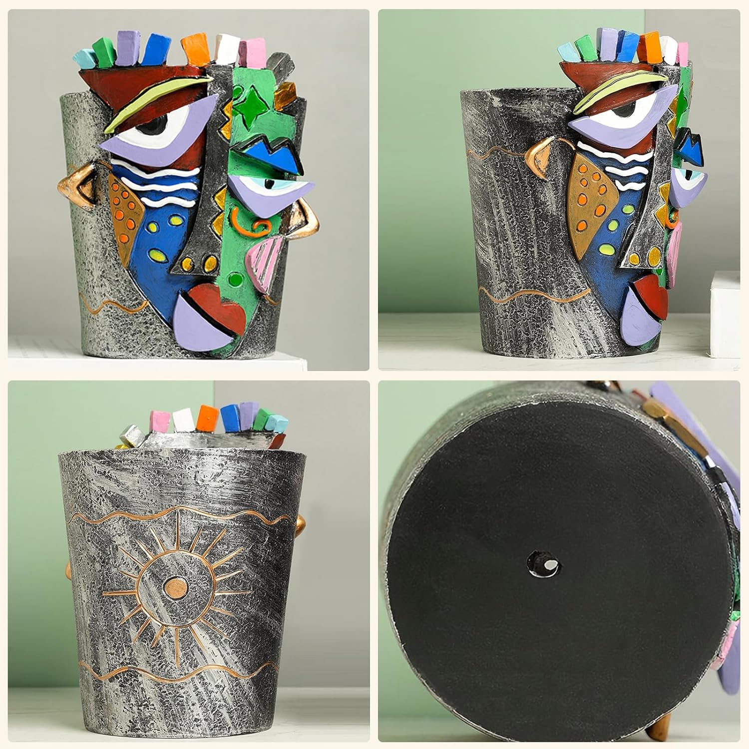 Picasso Abstract Face Planters Pots, Unique Abstract Flower Pot Head Planter Pot Ornaments Resin Brutalist Flowerpot with Drainage Hole for Indoor and Outdoor Plants Home Decor (Bronze)