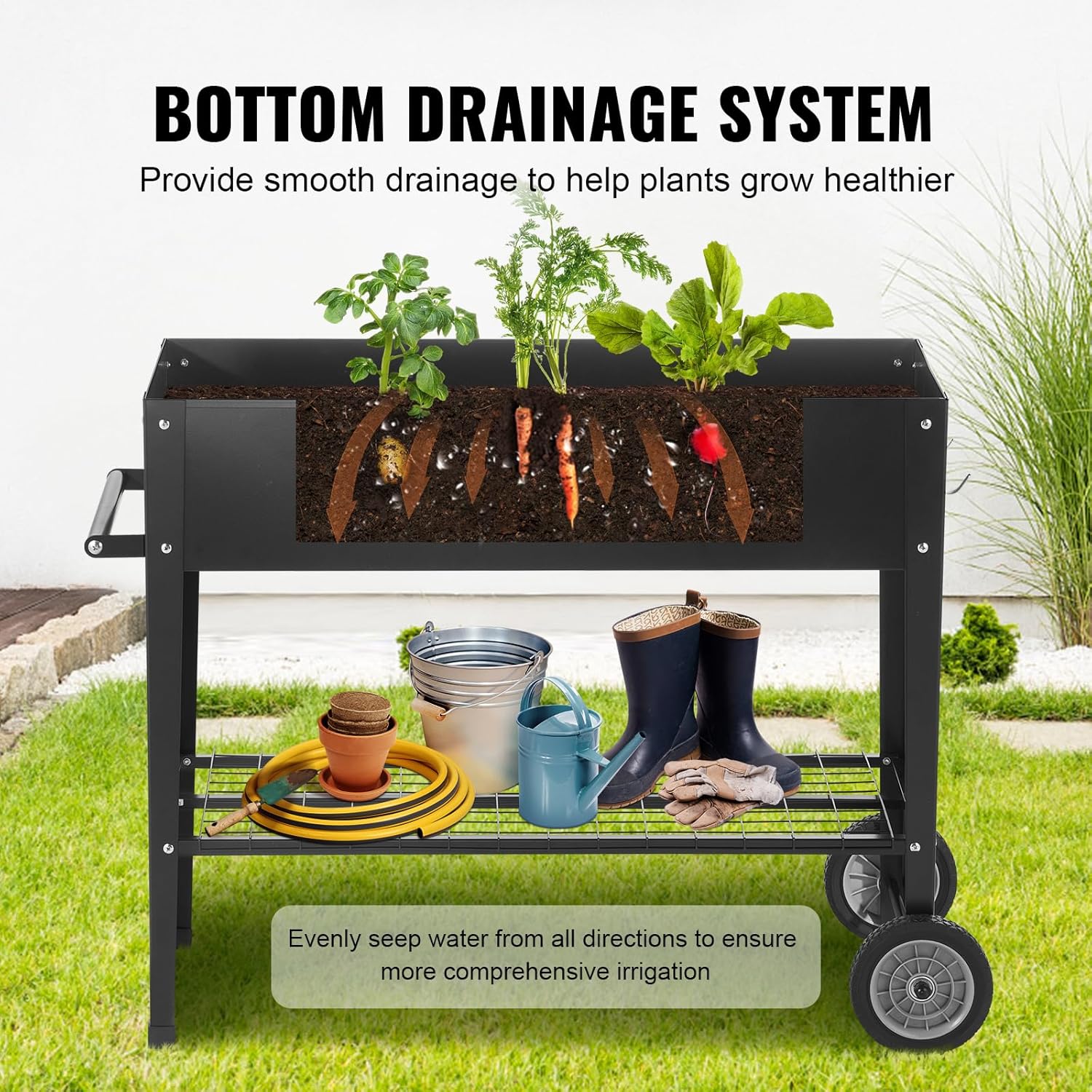 VEVOR Raised Planter Box with Legs and Wheels, Larger Size 43.3x19.5x31.5 Outdoor Elevated Garden Bed On Wheel, Metal Planting Boxes for Growing Flowers/Vegetables/Herbs in Backyard/Garden/Balcony
