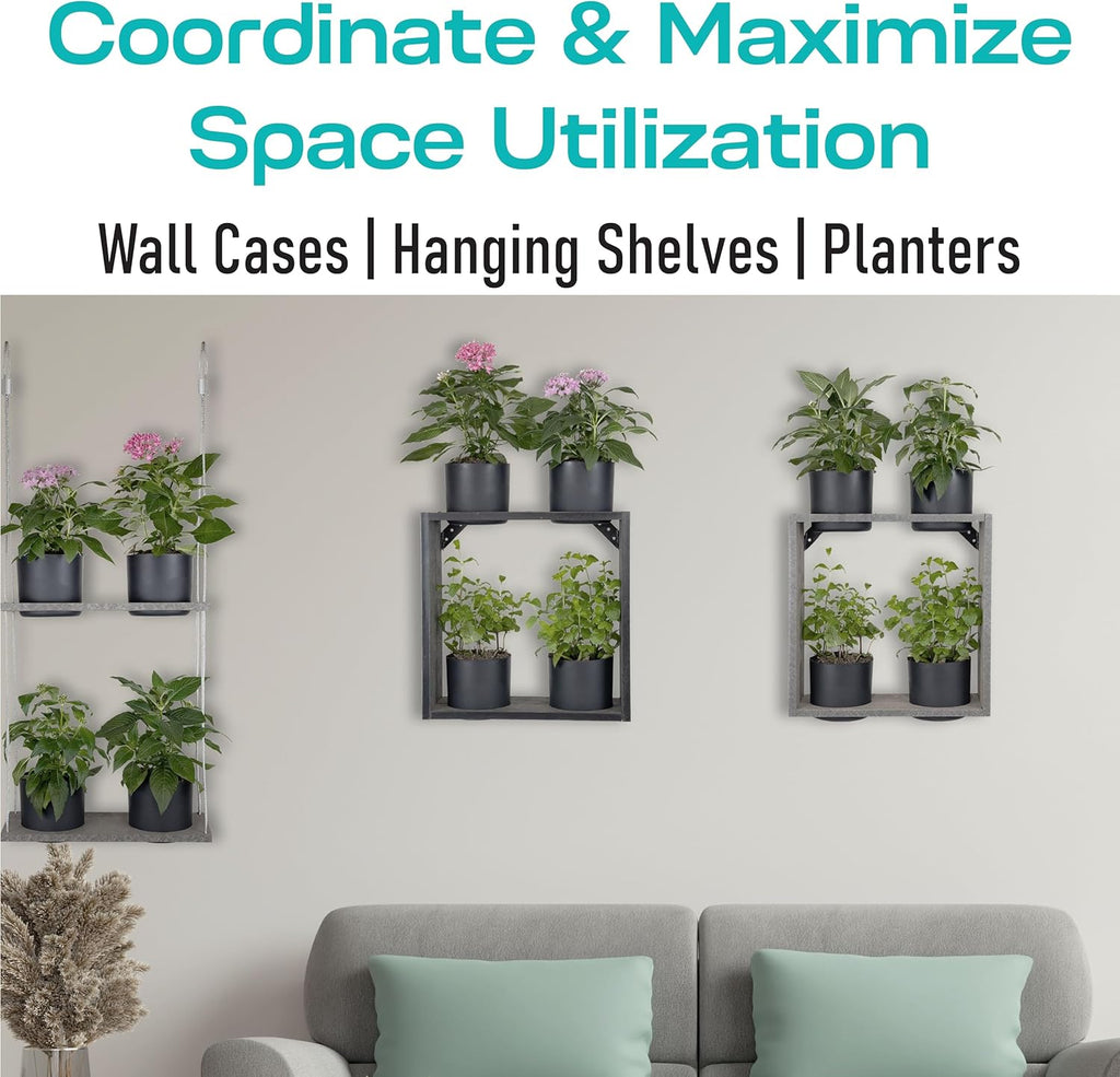Urban Garden Decor with Pots Included, Hanging Case Planters for Indoor Outdoor Plants, Hanging Flowerpots, Wall Hanging Plant Holder Window Plant Shelves (Stone Gray, Case)