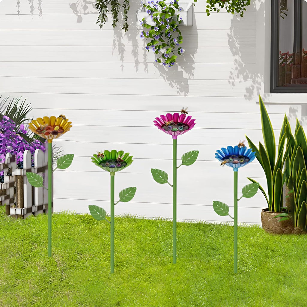 4 Pack Bee Watering Station Butterfly Water Feeder Cup with Flower Design Bee Bath Bowl Bird Bee Watering Cups for Outdoor Yard Garden Decor