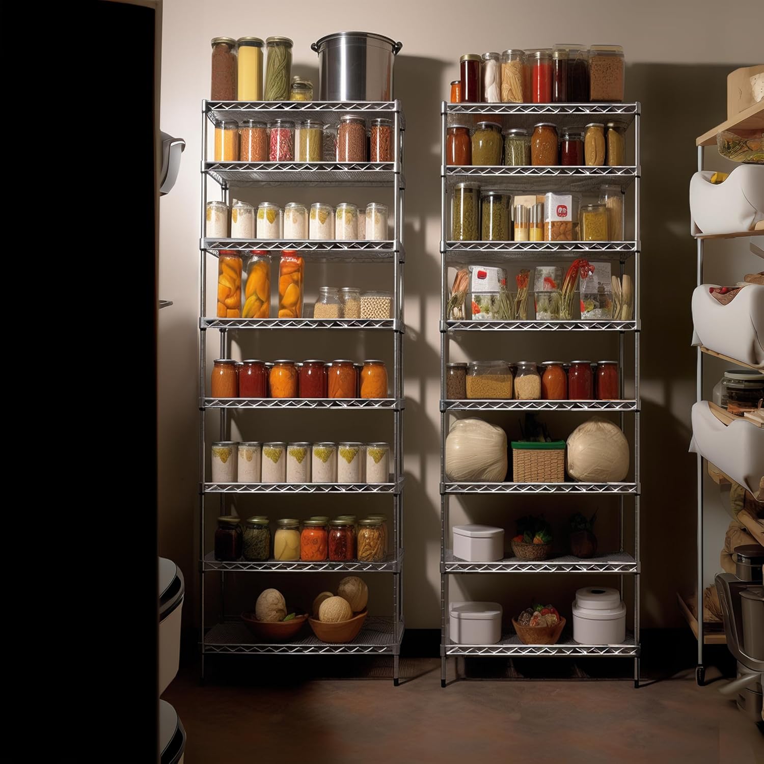 Finnhomy 8-Tier Wire Shelving Unit Adjustable Steel Wire Rack Shelving 8 Shelves Steel Storage Rack or Two 4-Tier Shelving Units with PE mat, Leveling Feet and Safety Device, NSF Certified, Chrome