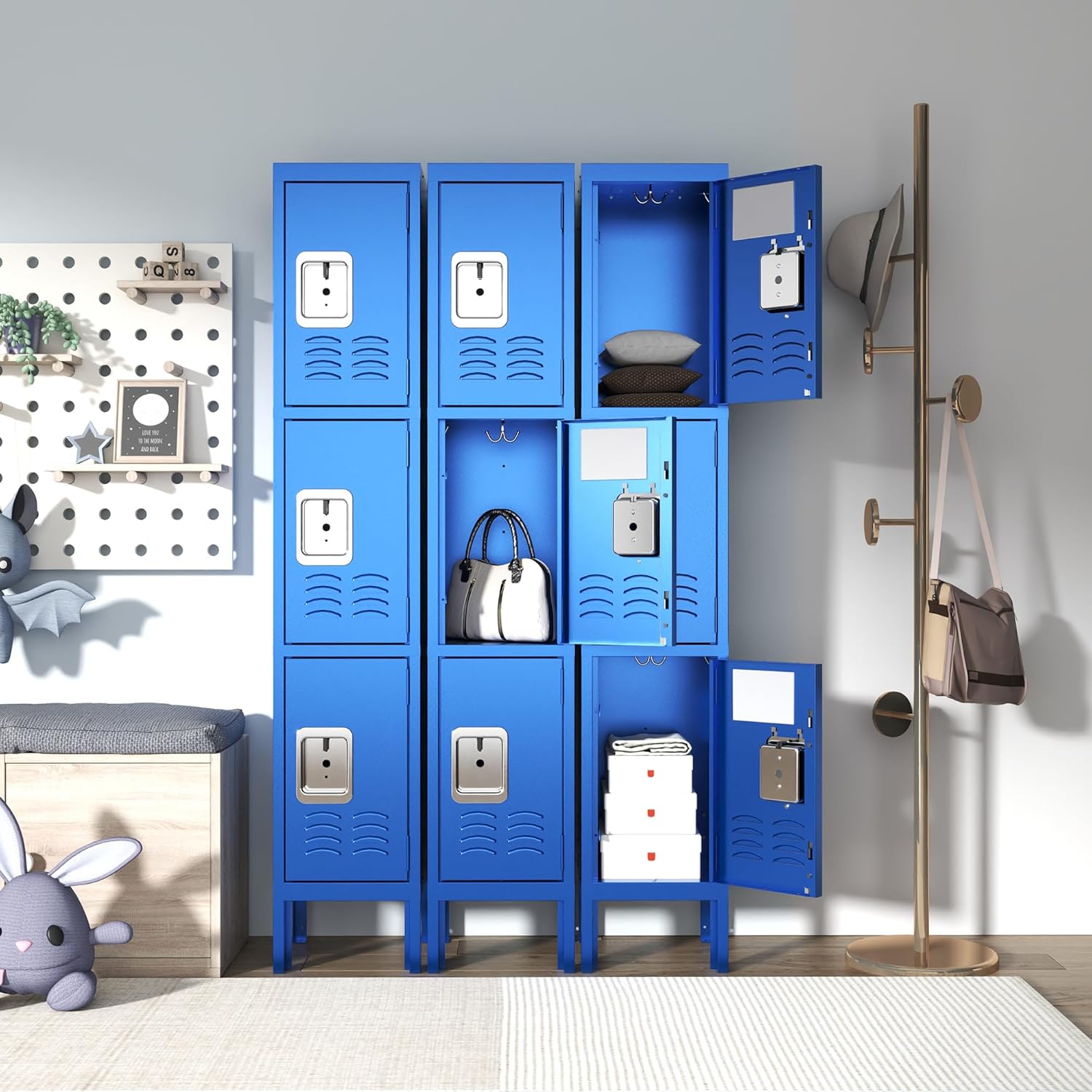 Metal Lockers for Employees, Storage Employee Locker, Storage Lockers with Shelves Steel Cabinet for Home (Blue, 3 Door)