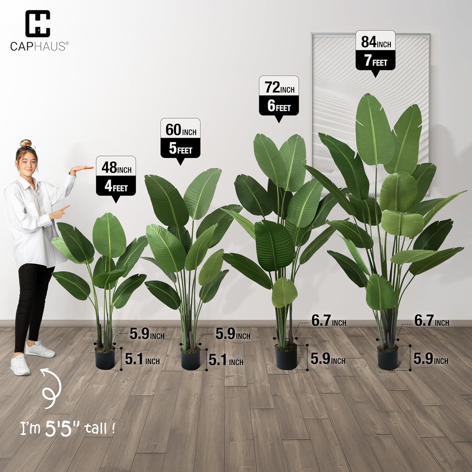 CAPHAUS 4 Feet Artificial Bird of Paradise, 48 Inch with 8 Trunks, Premium UV Resistant Lifelike Fake Plant in Pot with Dried Moss for Office, Indoor/Outdoor Use & Tropical Home Décor