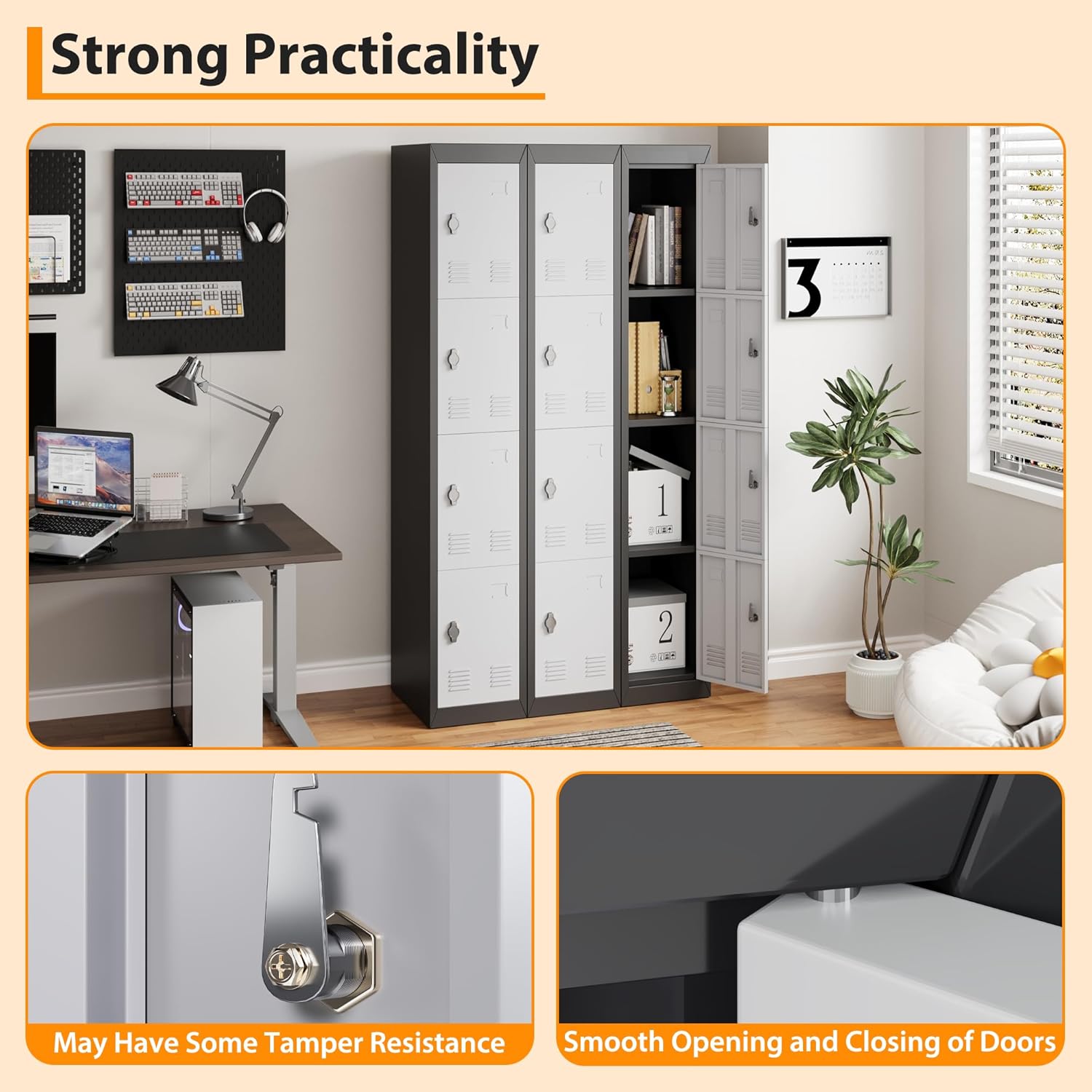 GAOMON Metal Locker, Metal Storage Locker with Shelves and Doors, Perfect for Employees and Students, Ideal for Offices, Schools, Gyms, Homes, and Garages, Assembly Required, Grey & Black