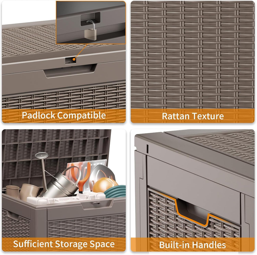 30 Gallon Resin Deck Box, Lockable Patio Outdoor Storage Box for Furniture, Garden Tools and Tools Storage, Waterproof Outside Storage Boxes - Grey