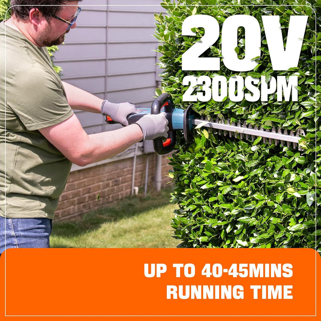 SENIX X2 20 Volt Max* 18-Inch Battery Powered Cordless Hedge Trimmer, Brushless Motor, Double-Sided Dual Action Blades, 3/4" Cutting Capacity, Includes Blade Cover, 2.5 Ah Battery & Charger (HTX2-M)