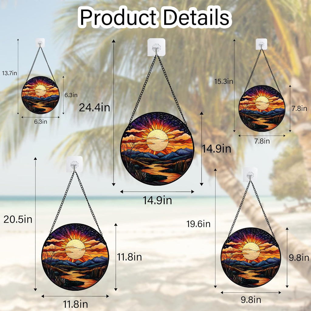 Stained Glass Window Hanging, The Sun Shines Brightly on Lake Sun Catchers Colorful Glass Panel Suncatcher Decor for Birthday for Women, Men, Wife, Lovers, and Mom 14.9x14.9 in