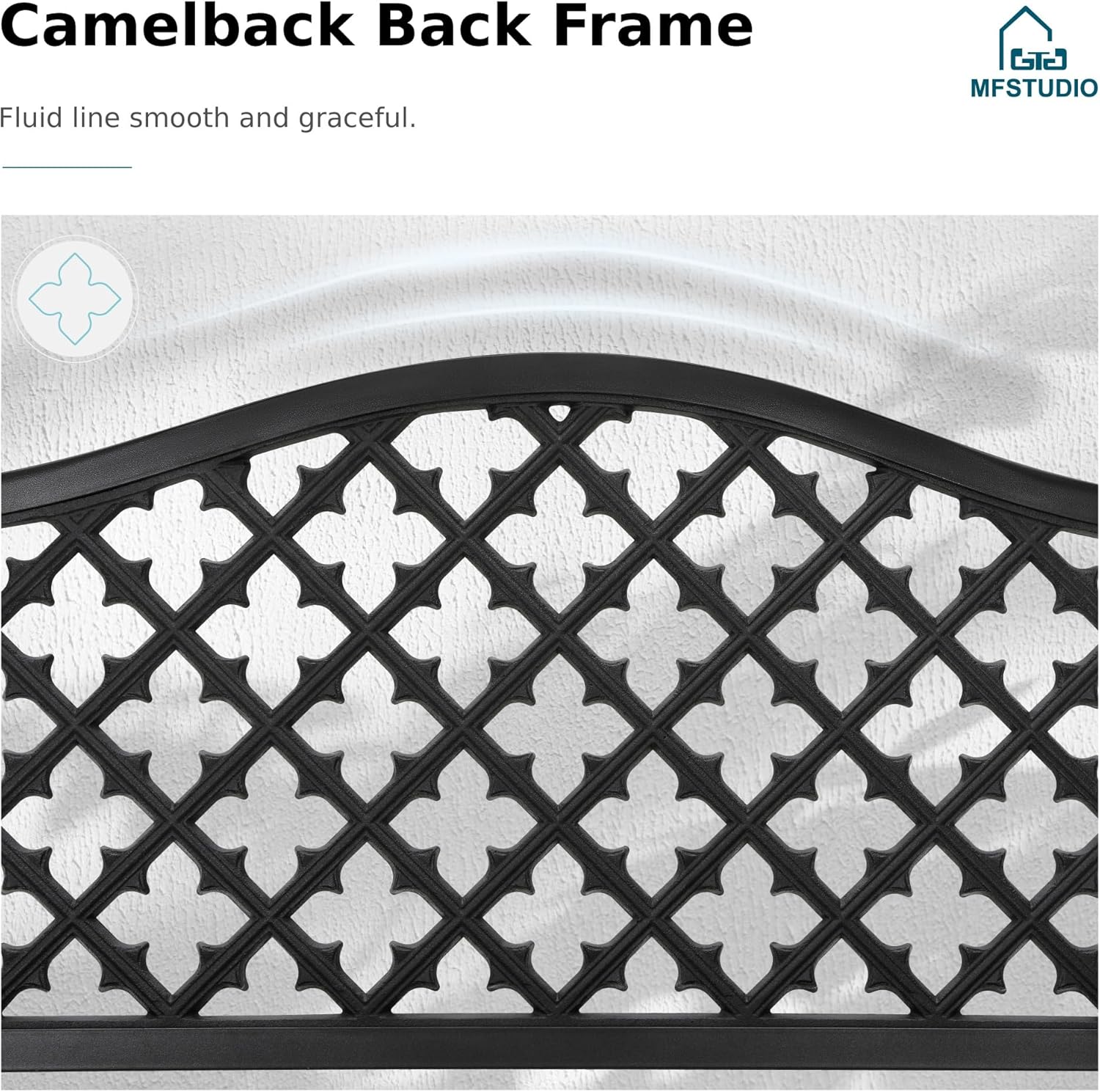 MFSTUDIO 50" Black Outdoor Metal Garden Bench with Arch Legs, Cast Iron Frame Patio Furniture with E-Coating, Perfect for Porch and Yard