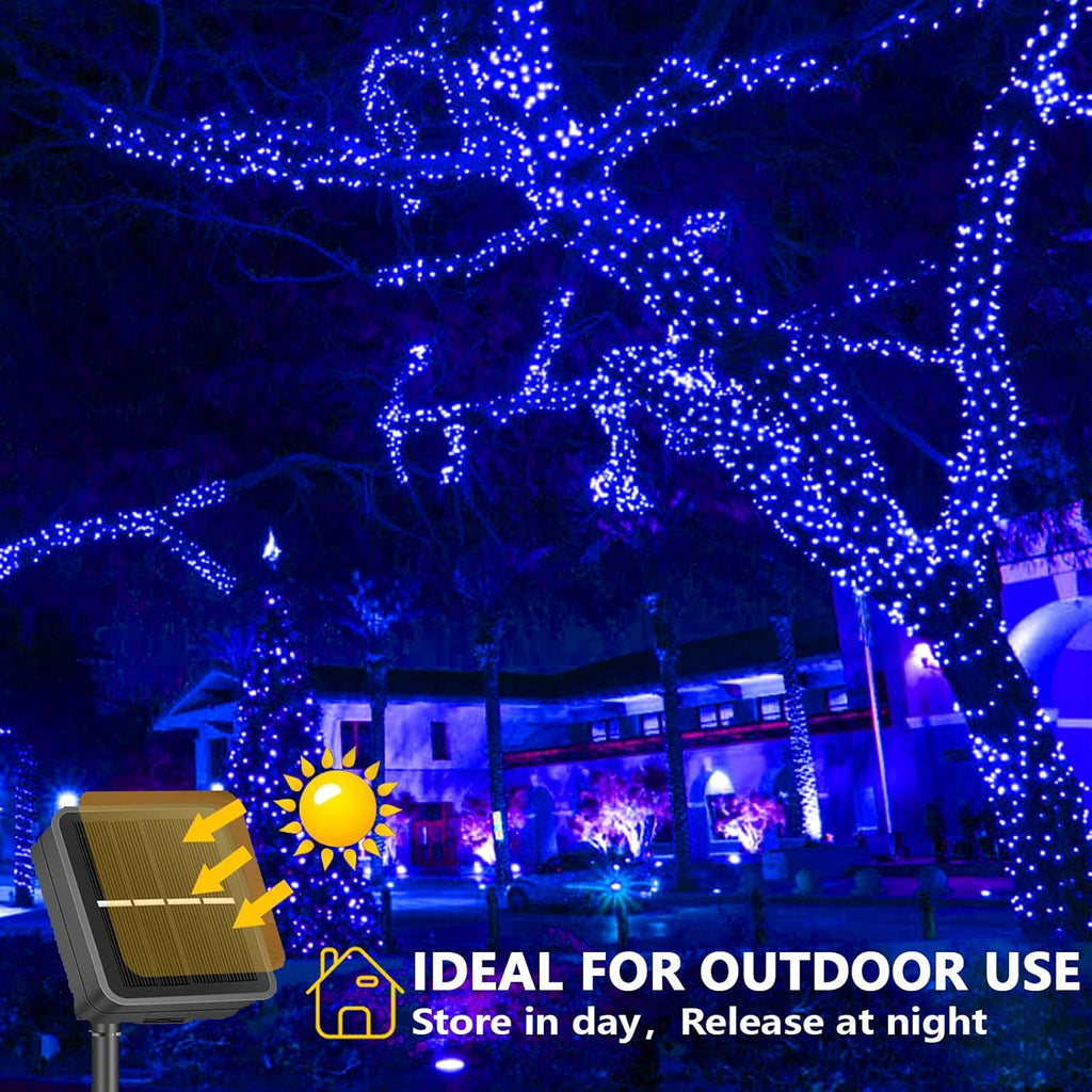 YEGUO Blue Solar Fairy Lights Outdoor Waterproof, 4 Pack Each 100 LED 33ft String Lights, 8 Modes Twinkle Lights