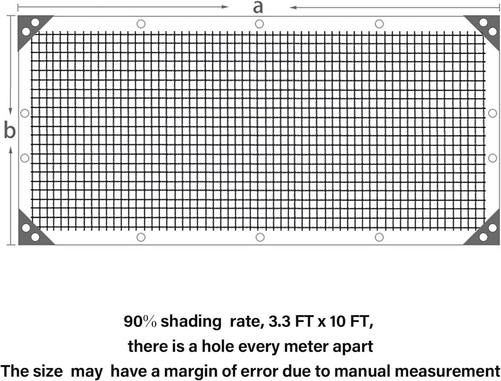 winemana 90% Black Shade Cloth, 3.3 x 10 FT Garden Mesh Tarp for Plants Heat Protection with Grommets, Sunshade Plant Cover for Greenhouse, Barns Kennel, Outdoor Netting Screens for Patio & Porch
