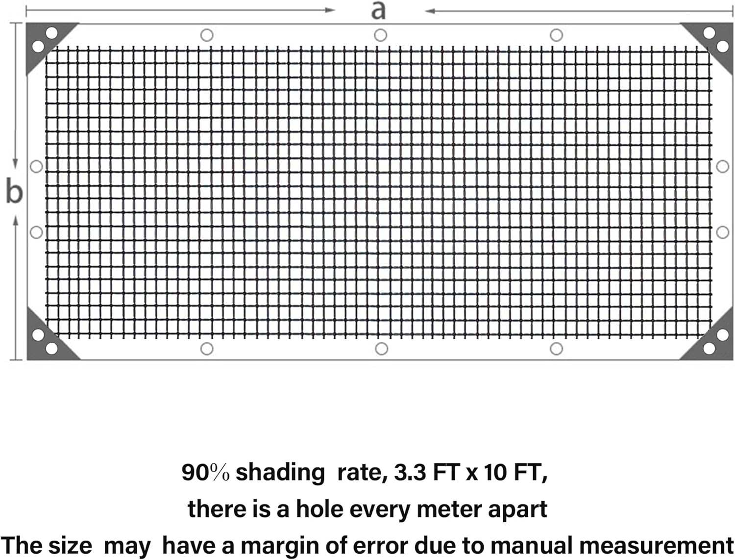 winemana 90% Black Shade Cloth, 3.3 x 10 FT Garden Mesh Tarp for Plants Heat Protection with Grommets, Sunshade Plant Cover for Greenhouse, Barns Kennel, Outdoor Netting Screens for Patio & Porch