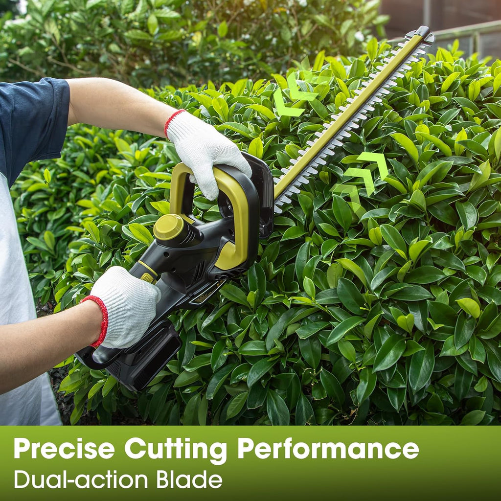 Hedge Trimmer for Dewalt 20V Battery, Cordless Hedge Trimmer with 22'' Dual-Action Blade, 1600RPM, 3/5'' Cutting Width, Rotatable Handle & Dual-Switch Design (Battery Not Included) (Green)