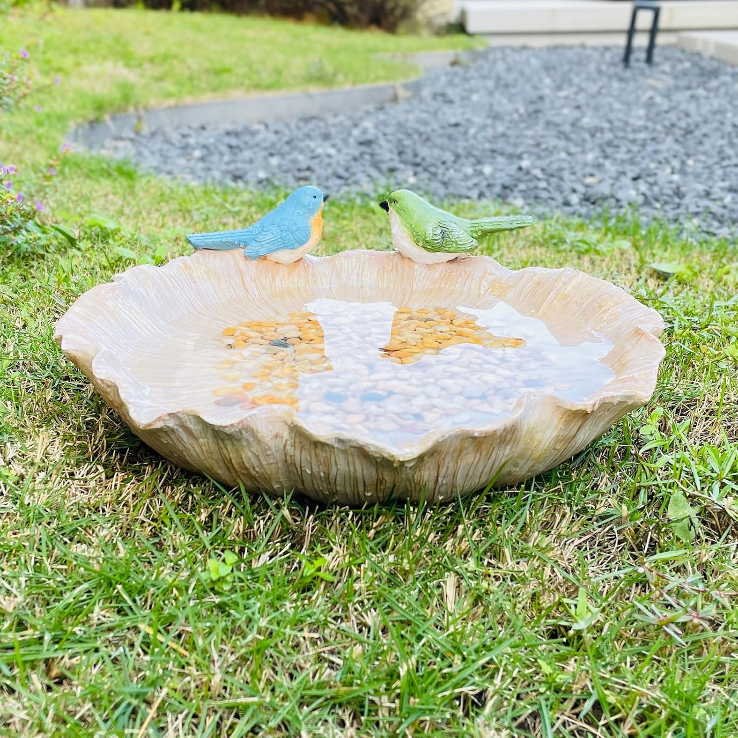 Ground Standing Bird Bath and Feeder, Wild Hummingbird Bath, Resin Feeding Tray for Outdoor Yard Decorations