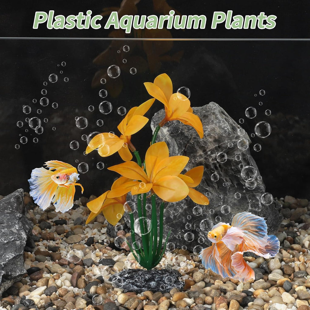 Aquarium Plastic Plants, Reptile Plant Decoration, Aquatic Plant Resin Decor, Betta Fish Tank Realistic Plants for Aquarium, 7.28" Height, Yellow