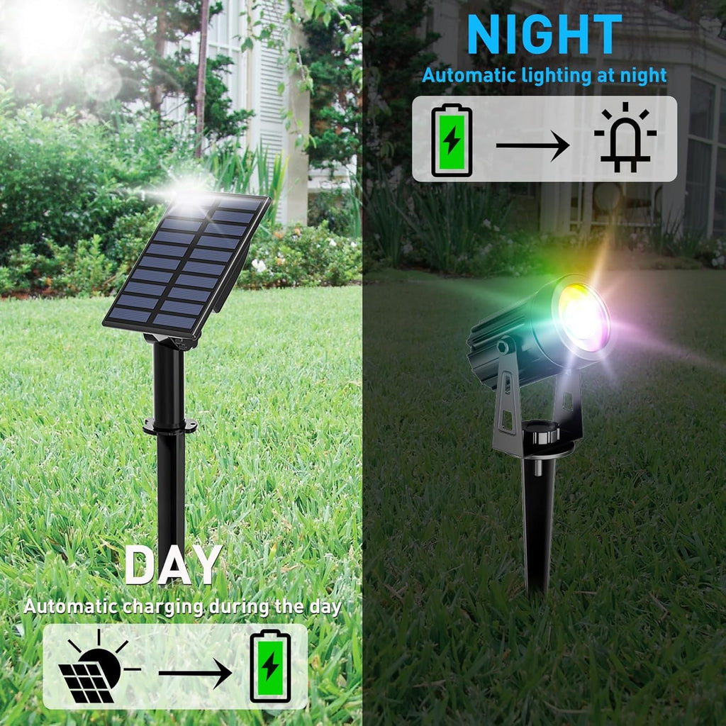 T-SUN Solar Spotlights, 2-in-1 RGB Solar Landscape Spotlights Outdoor Waterproof, Auto ON/Off Dual Head LED Lights for Garden, Yard, Halloween, Christmas Decor(RGB)