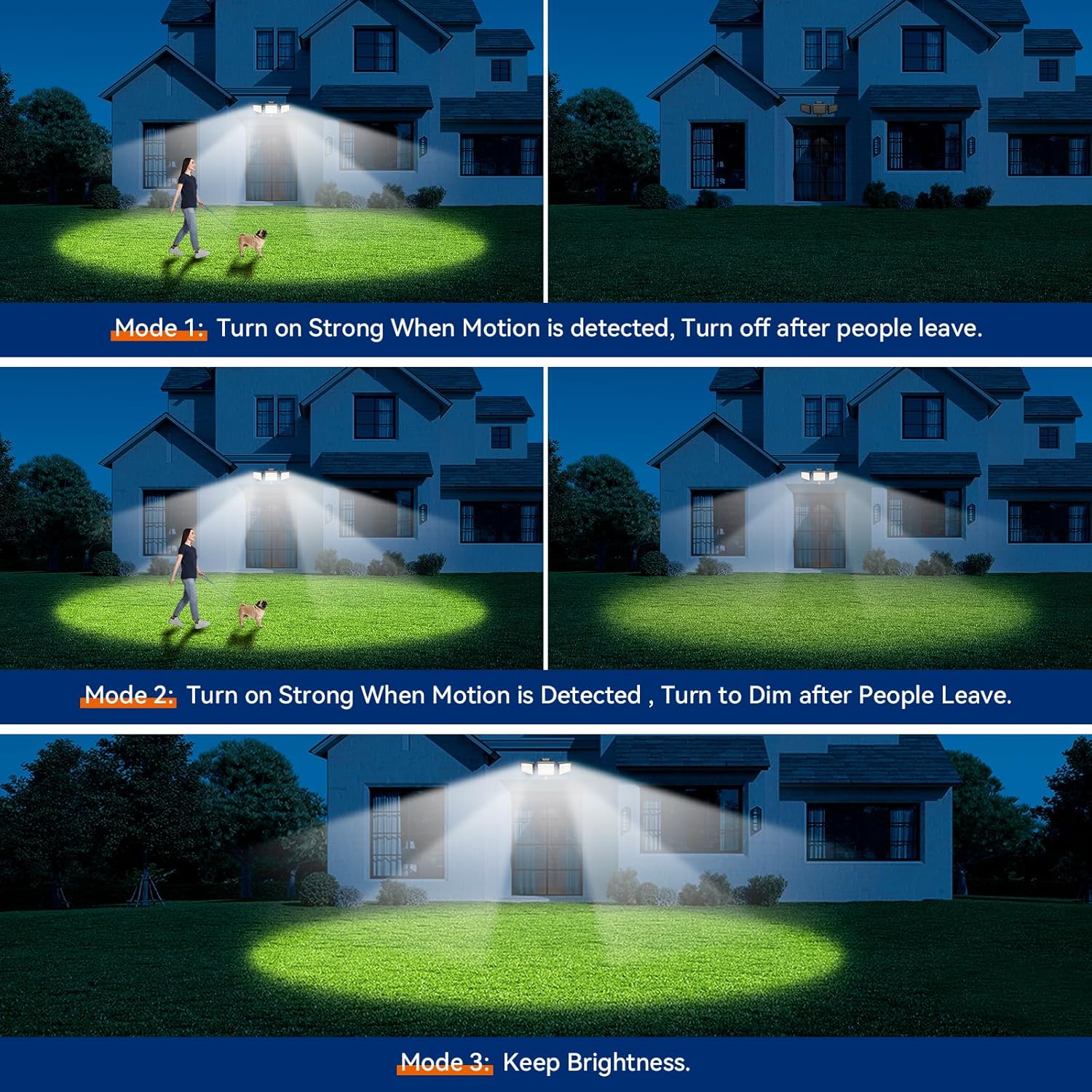 65W LED Flood Lights Outdoor, 6500LM, Waterproof, 6500K Motion Sensor Flood Lights Outdoor with Adjustable 3 Head Detected Floodlight for Outside Entryway Garage, Yard, Porch