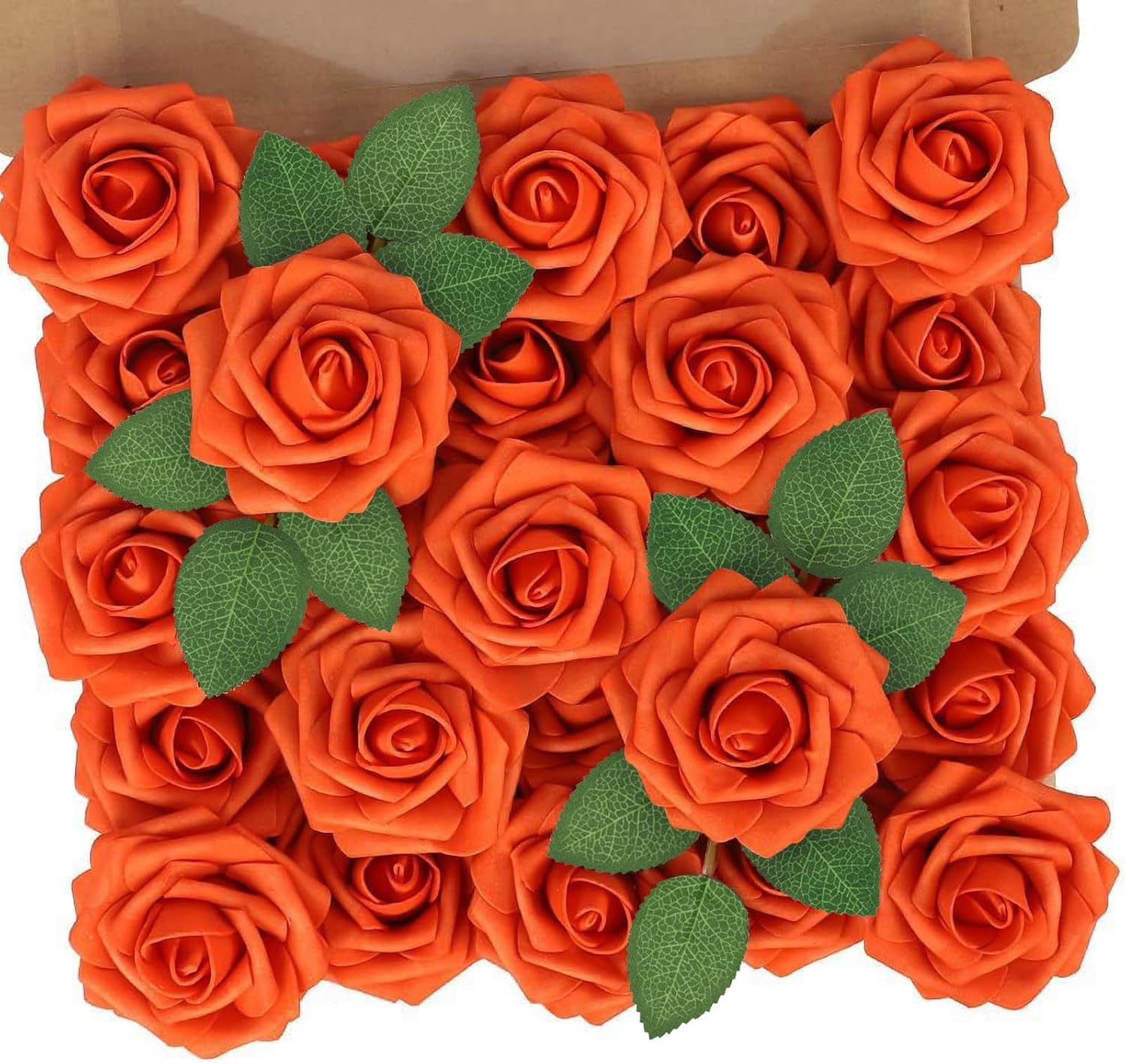 N&T NIETING Artificial Fall Flowers Fake Flowers Orange Roses Perfect for DIY Wedding Bridal Bouquets Centerpieces Bridal Shower Party Home Flower Arrangement Thanksgiving Decorations, 25Pcs