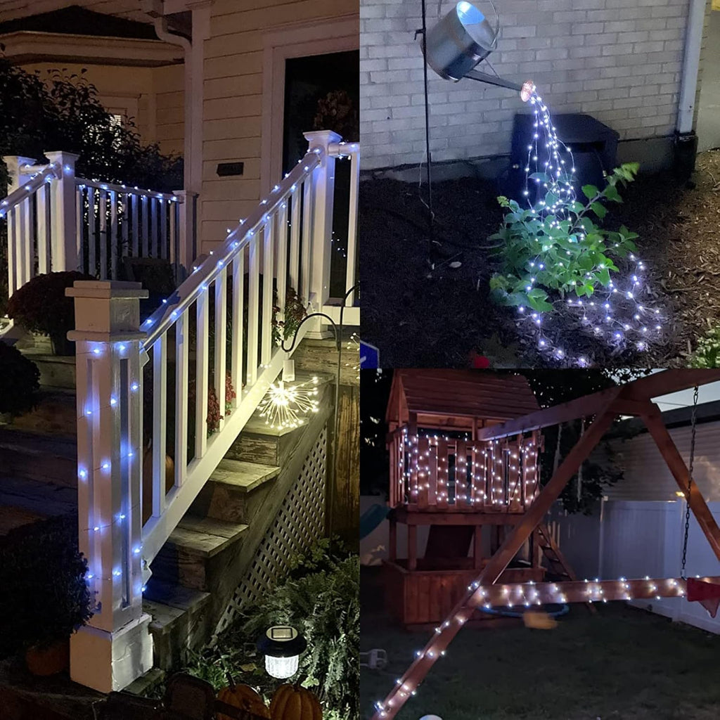 YEGUO White Solar Fairy Lights Outdoor Waterproof, 4 Pack Each 33ft 100 LED String Light, 8 Modes Silver Wire Twinkle Lights