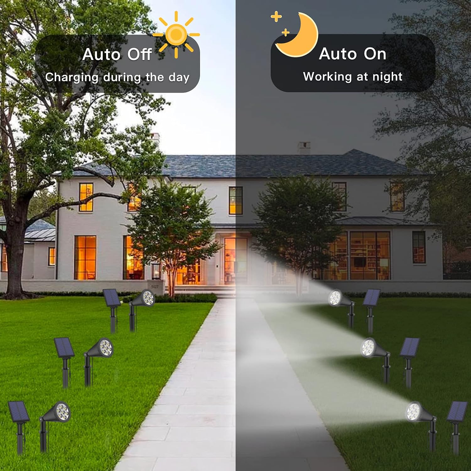 MEIHONG Solar Spot Lights for Outside, Waterproof Solar Spot Lights Dusk to Dawn, Solar Landscape Lights Solar Powered Lights for Garden Porch Walkway Patio (2 Pack)
