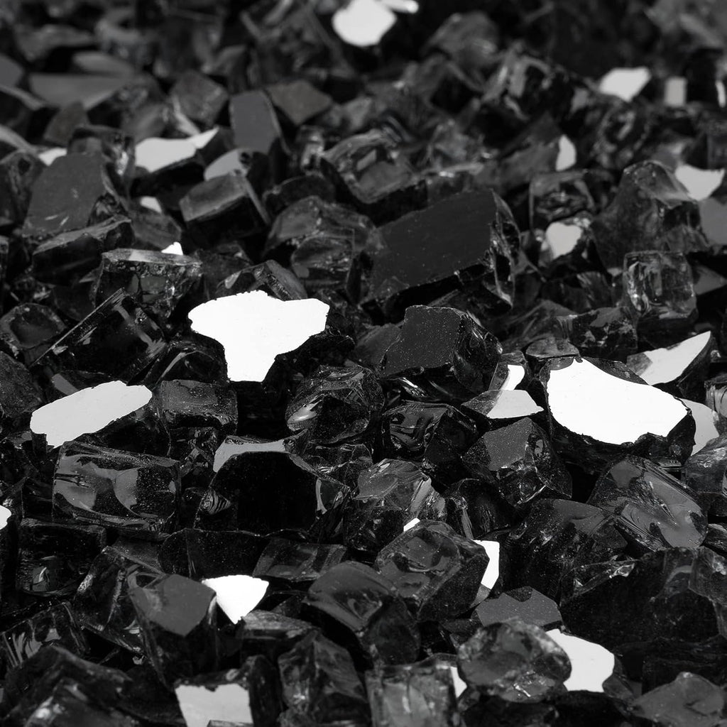Mr. Fireglass 10 Pounds Fire Glass - 1/4 Inch High Luster Reflective Tempered Glass Rocks for Fireplace Fire Pit Table and Landscaping, Onyx Black