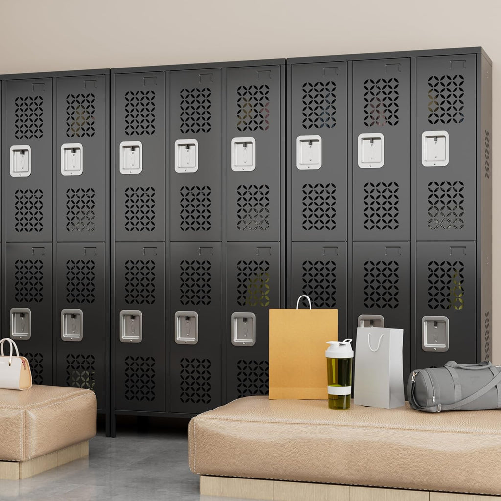 METAN Upgrade Metal Locker for School Office Gym Bedroom,6 Doors Steel Storage Locker Cabinet for Employees,Industrial Storage Locker with 1 Shelves,Assembly Required,Black