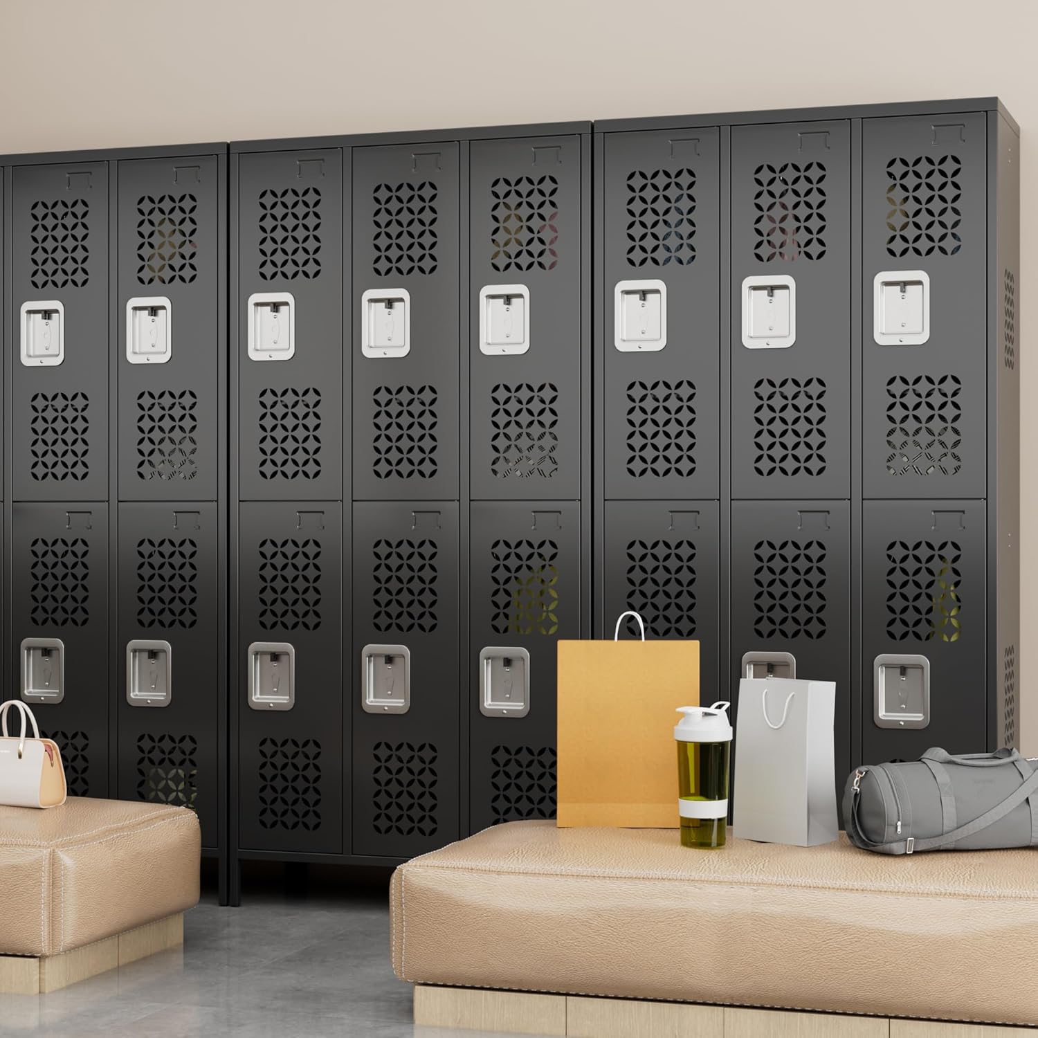 METAN Upgrade Metal Locker for School Office Gym Bedroom,6 Doors Steel Storage Locker Cabinet for Employees,Industrial Storage Locker with 1 Shelves,Assembly Required,Black