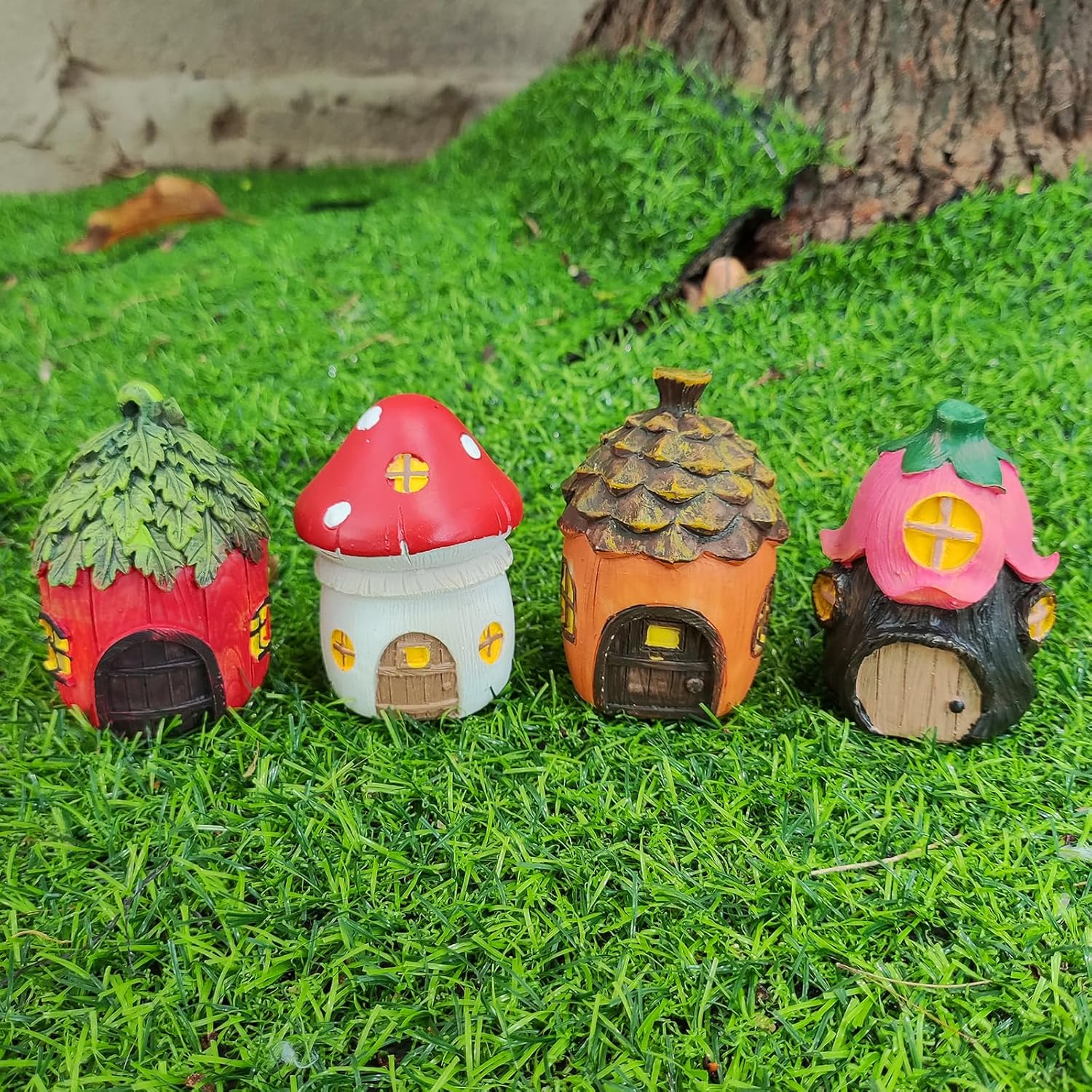 4Pcs Miniature Fairy Garden House, Mini Mushroom Cottage House, Fairy Accessories for Micro Landscape, Garden, Yard, Patio, Outdoor, Decorations, Gifts