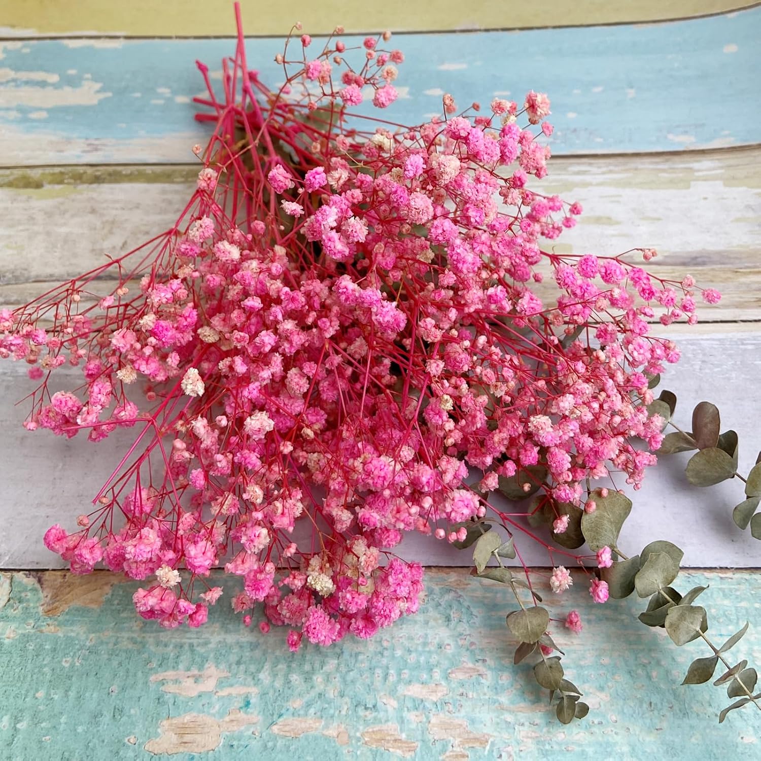 L'BREVOGA Dried Flower Bouquets, Preserved Pink Baby's Breath with Eucalyptus for Decoration Floral Arrangement Home Party (Baby's Breath Pink)