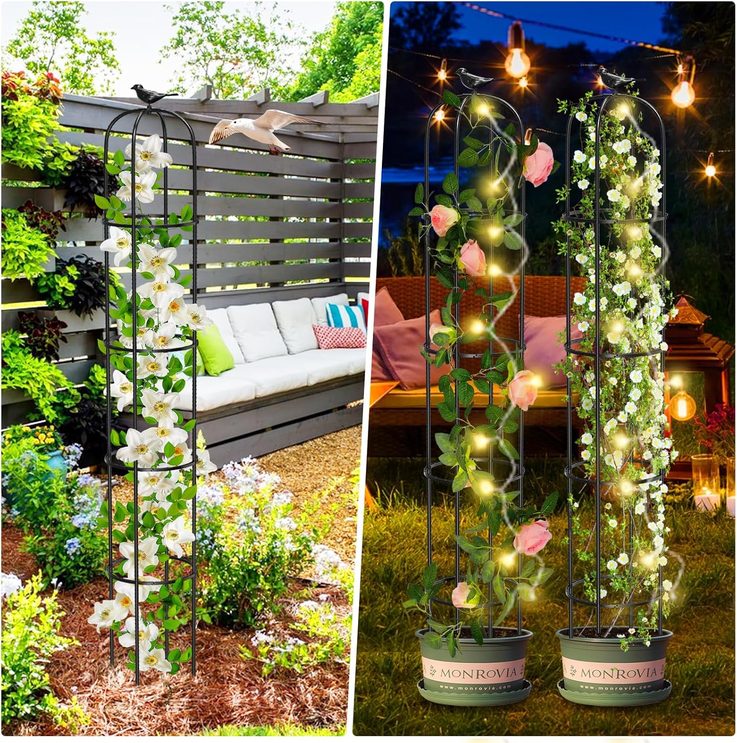 Tower Obelisk Garden Trellis for Climbing Plant，73.6inch Rustproof Metal Potted Plant Climbing Support for Indoor Outdoor Flowers Vegetable Fruits Vines Support （1pcs）