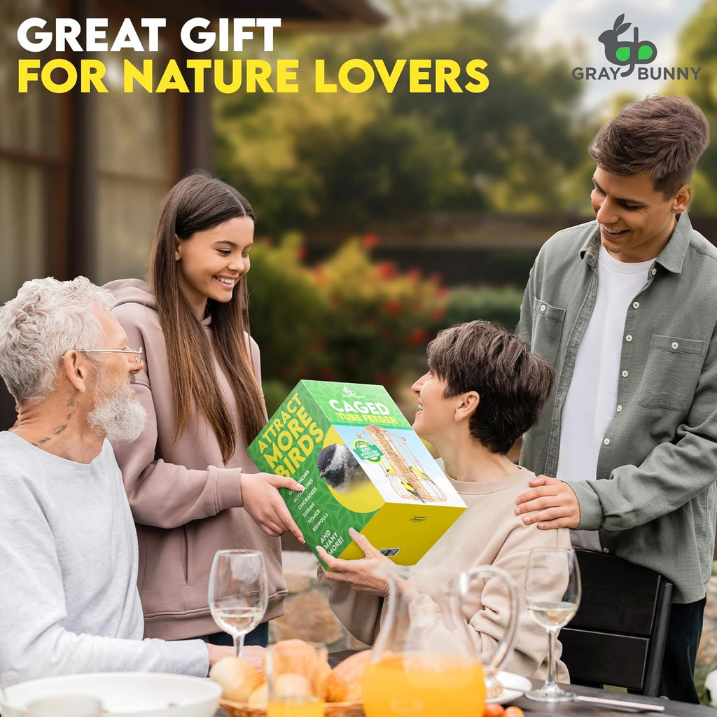 Squirrel Proof Bird Feeder for Outdoors Hanging (Metal Rose Gold) Bird Feeder with 4 Ports, Chew-Proof & Weather Resistant, Backyard Gift (10.25 x 6.25 x 6.25 inches)