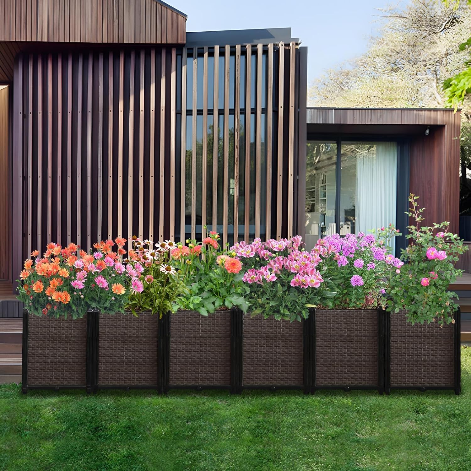 Large Raised Planter Box Outdoor Self Watering 94.4"x15.7"x19.7", Deep Raised Garden Bed - Elevated Garden Box with Drainage Plug, Rectangular Garden Planter Perfect for Patio Balcony Deck