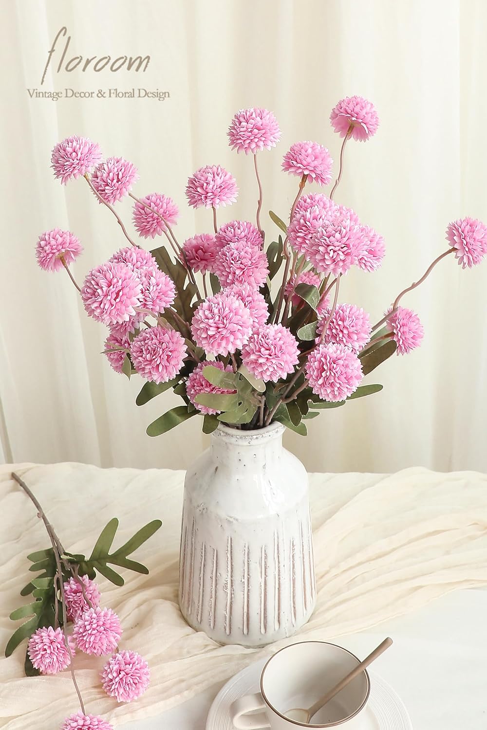 Floroom 5pcs Fuchsia Pink Faux Silk Mums Artificial Flowers, Bulk Fake Small Mini Chrysanthemums with Stems for DIY Wedding Centerpieces Floral Arrangements Vase Fillers Home Decorations