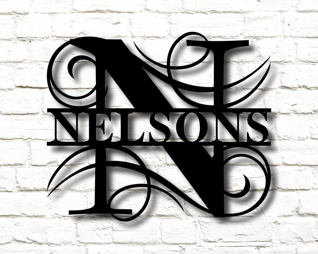 Personalized Metal Name Signs, Split Letter Monogram Wall Decor, Custom Last Name Sign, Family Name Sign for Outdoor, Personalized Wedding Gift, Garden Decor, Metal Wall Art, Housewarming Gift (MonogramDesign_6)