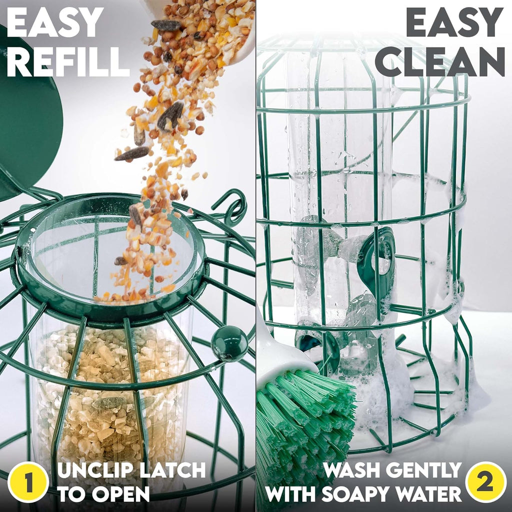 Squirrel Proof Bird Feeders for Outdoors Hanging (Premium Metal) 1.25 lb Capacity, Chew & Rust Proof, 4-Port Bird Feeder