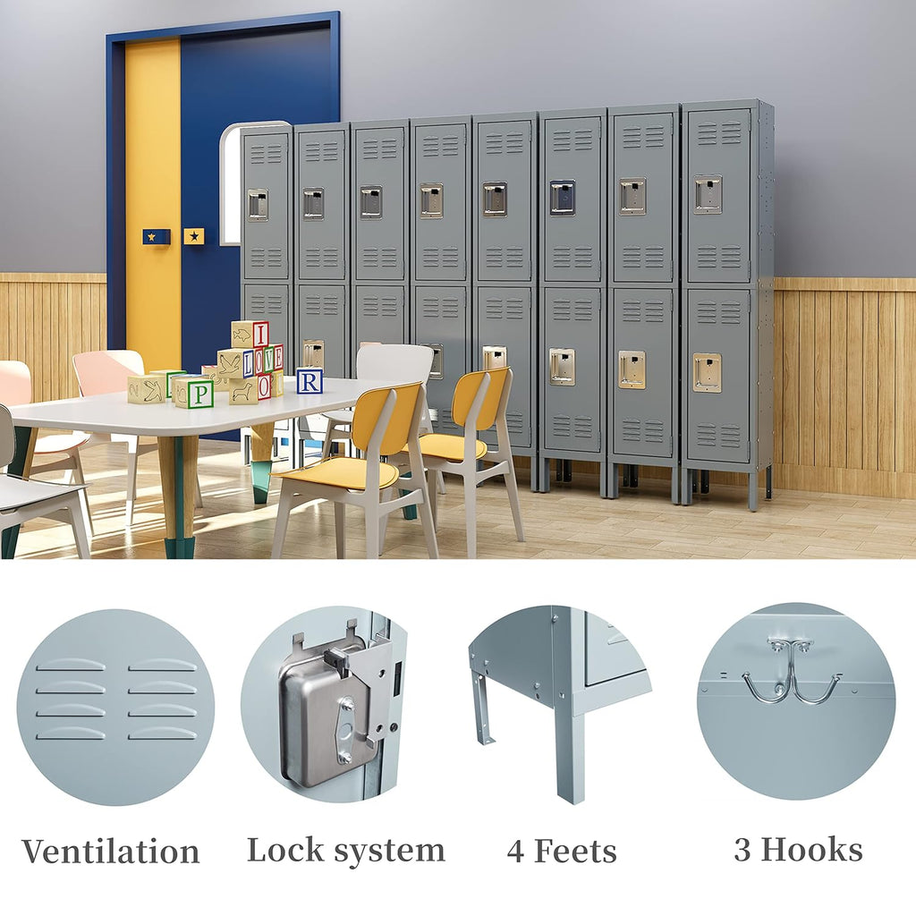 Yizosh Metal Lockers for Employees with Lock, Employees Locker Storage Cabinet with 1 Doors, Tall Steel Storage Locker for Gym, School, Office (Gray, 2 Door)