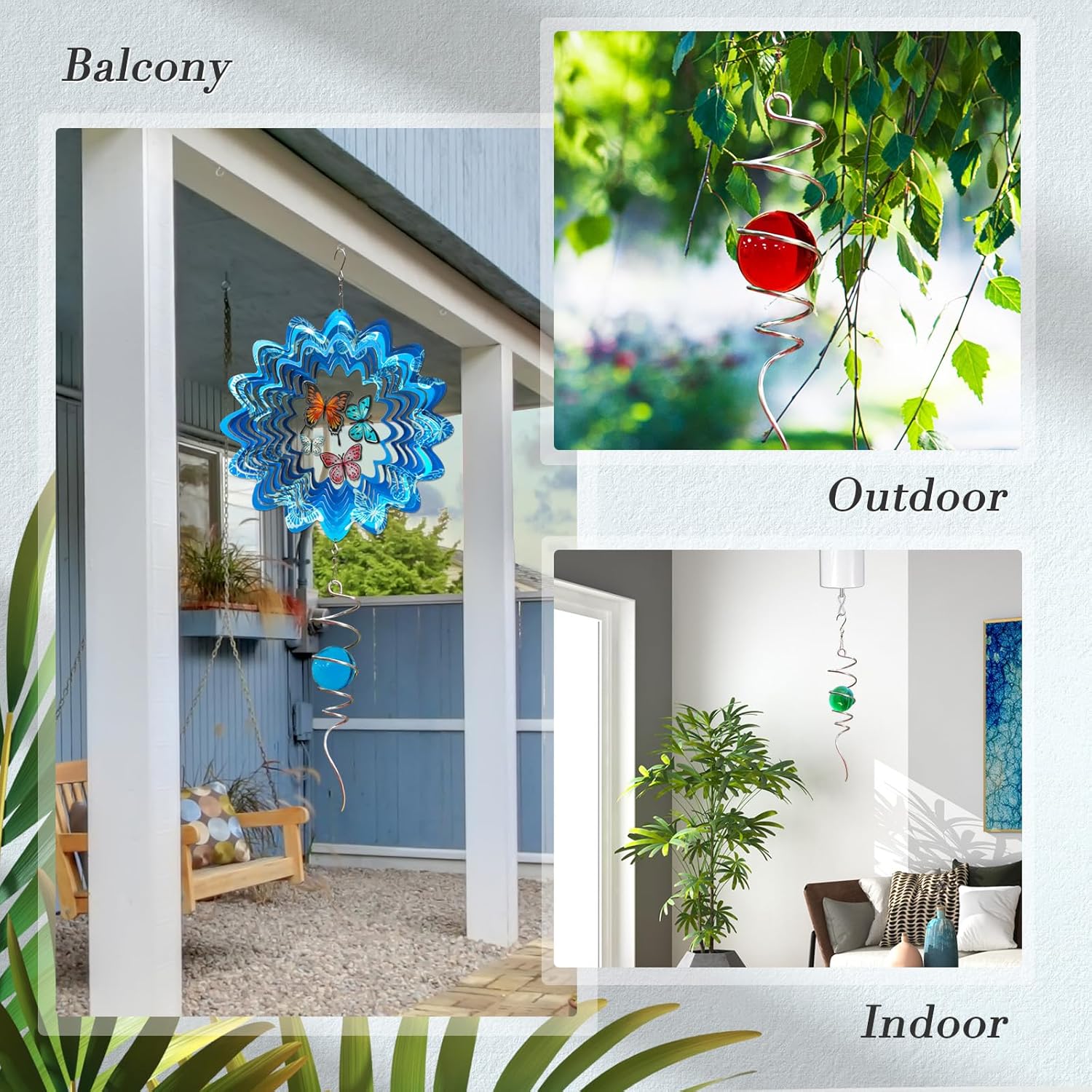 Glow in The Dark Gazing Ball Spiral, Wind Spinner Tail, Wind Spinners Stabilizer, Hanging Outdoor Decor for Garden Yard Art Decor Christmas Ornament Sun Catcher Rainbow Maker 13in Height