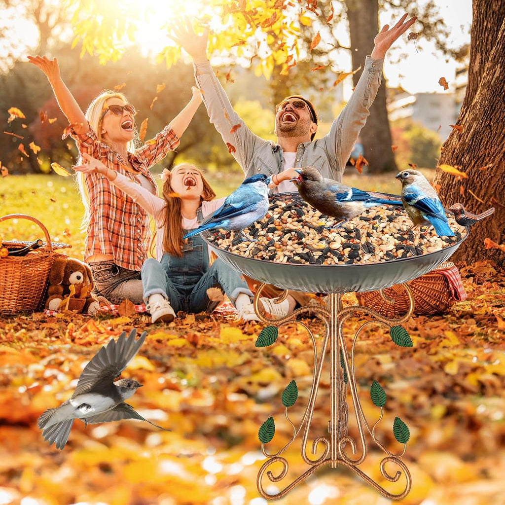 13" Diameter Vintage Metal Bird Bath, Birdbaths with Cast Iron Pedestal, Large Antique Bird Feeder for Outdoors Garden Patio Decor (Copper Lotus)