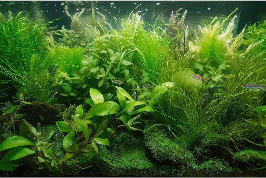 Aquarium Background Diverse Collection of Aquatic Plants Seagrasses Terrarium Background Redwood Root Moss Tropical Style Underwater Lush Green Plants Fish Tank Background Wallpaper Poster 30x18in