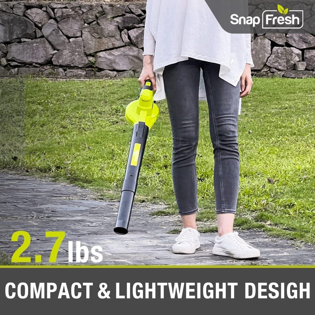 SnapFresh Cordless Leaf Blower - 20V Electric Leaf Blower with 2.0 Ah Battery and Charger - Lightweight 2-Speed Leaf Blower for Lawn Care and Yard/Garden/Patio Cleaning