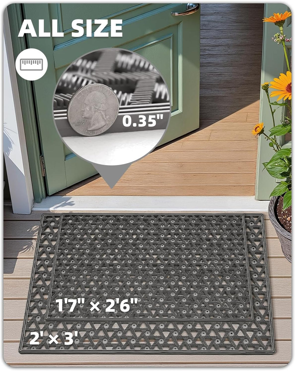 Color&Geometry Door Mat Outside Entrance with Drainage, Rubber Heavy Duty Dirt Trapper Waterproof Outdoor Welcome Mat, Outdoor Mats All Weather for Front Back Door Patio Entryway Entry, 24"X36" Grey