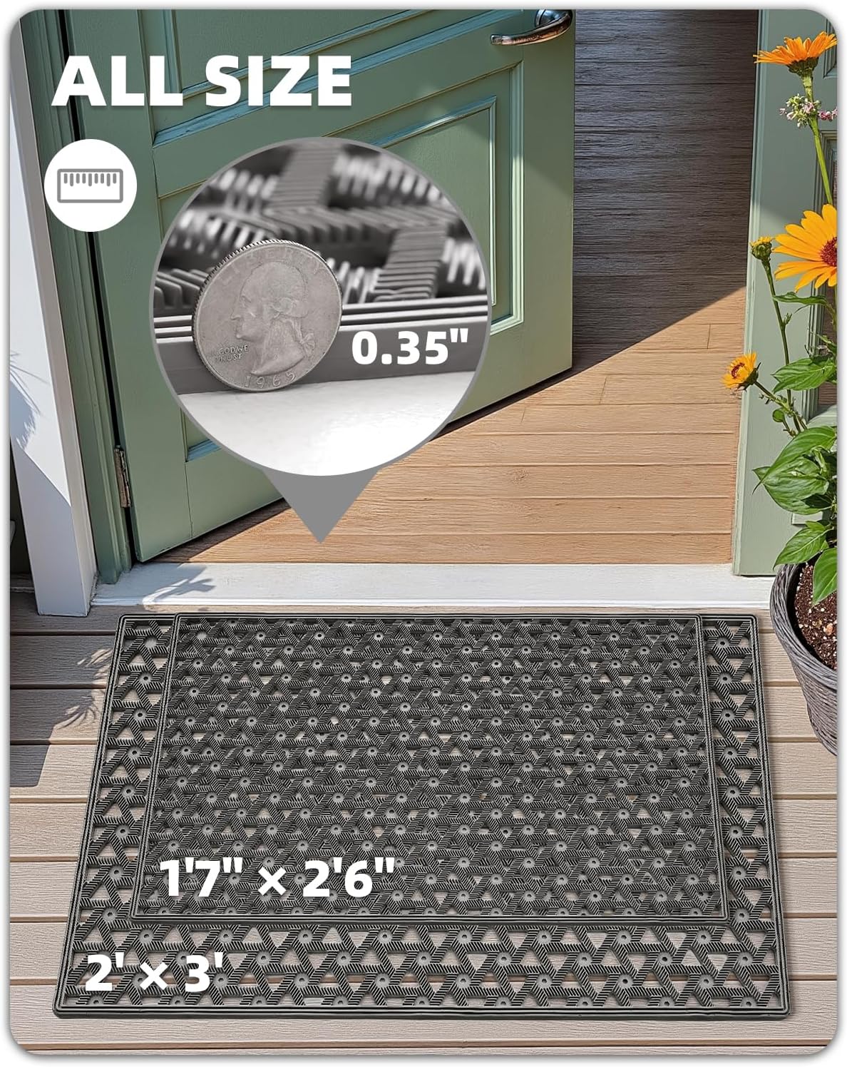 Color&Geometry Door Mat Outside Entrance with Drainage, Rubber Heavy Duty Dirt Trapper Waterproof Outdoor Welcome Mat, Outdoor Mats All Weather for Front Back Door Patio Entryway Entry, 24"X36" Grey
