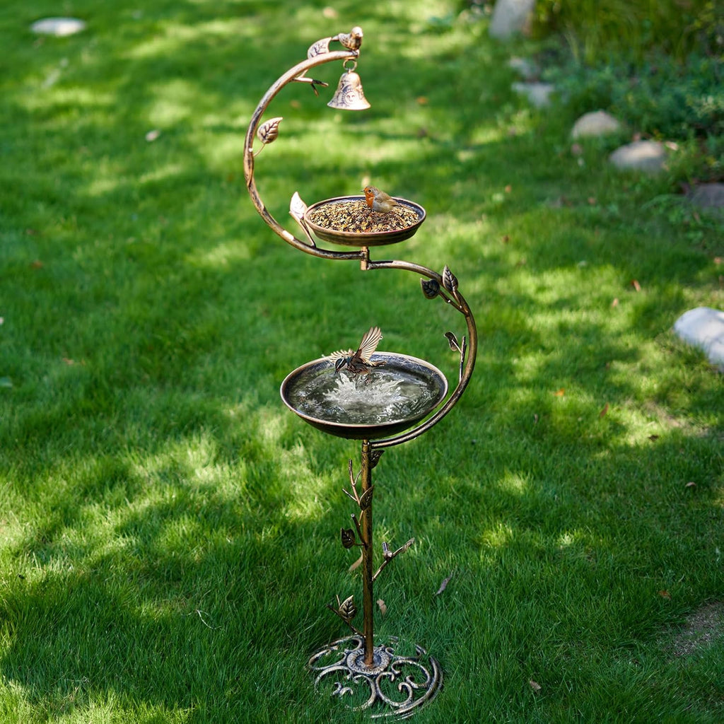 44" H Cast Iron Bird Baths for Outdoors with Metal Bird Feeder,Vintage Metal Bird Bath Bowl Garden Lawn Yard Decorations