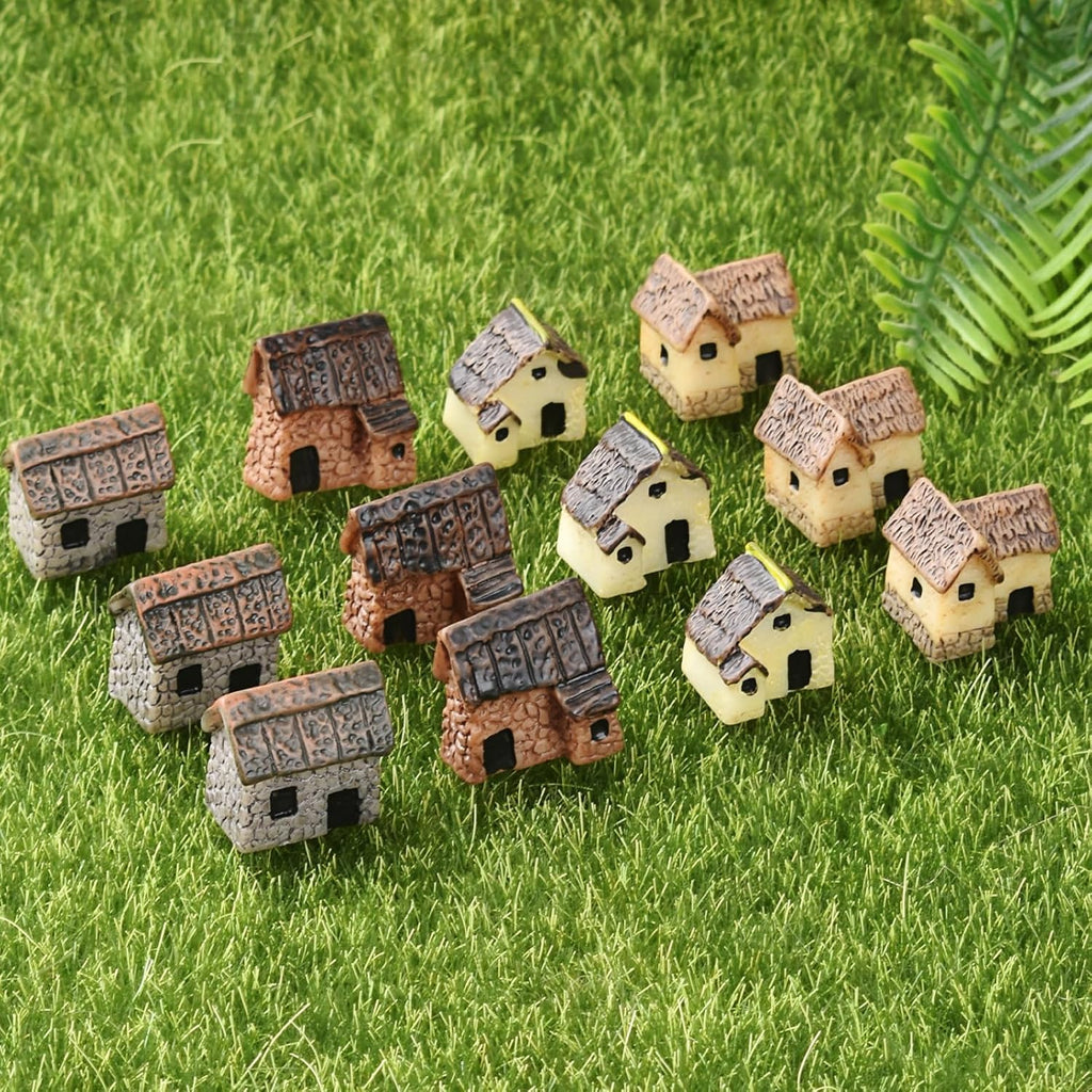16PCS Miniature Stone House Mini Fairy Garden Cottage House Micro Village Thumbnail Huts for Fairy Garden DIY Plant Pot
