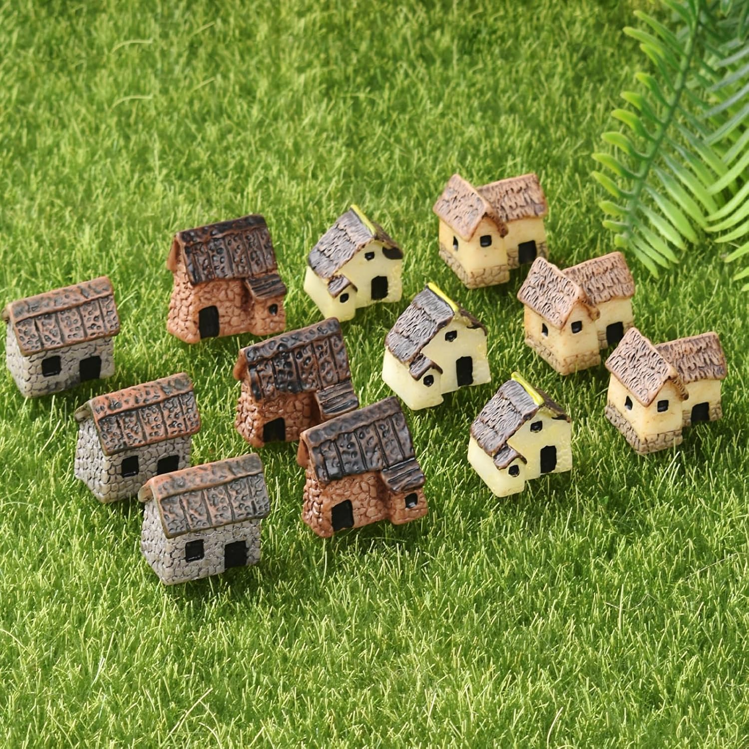 16PCS Miniature Stone House Mini Fairy Garden Cottage House Micro Village Thumbnail Huts for Fairy Garden DIY Plant Pot