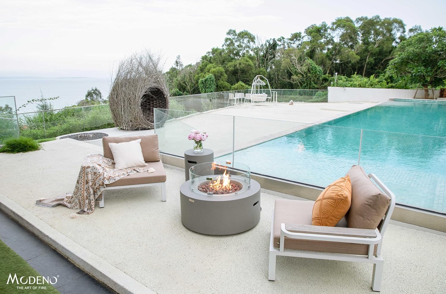 AMS Fireplace | Modeno | Tramore | Firepit Table | Cover and Lava Rocks Included | (Fuel: Natural Gas - Light Gray)